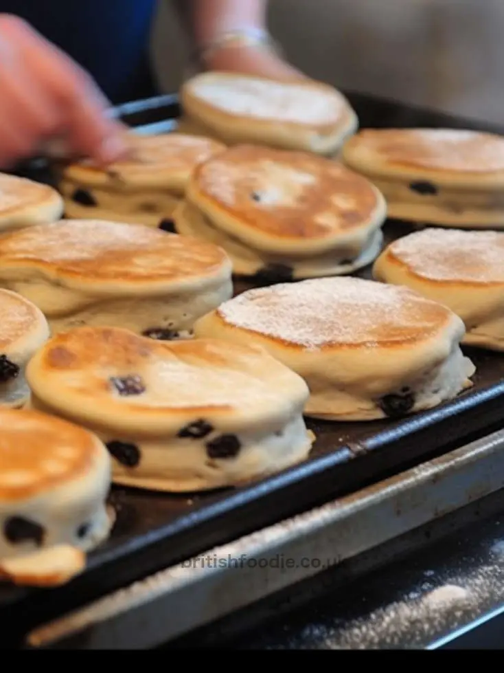 Welsh cakes cooked on a griddle