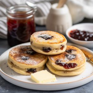Serve the Welsh cakes, with butter, jam or clotted cream.