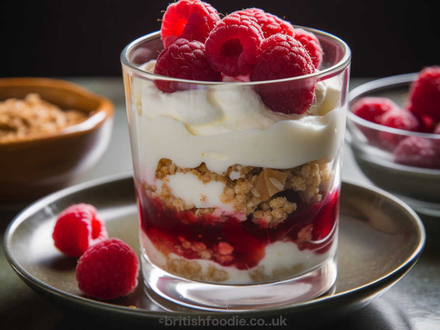 Scottish cream crowdie cranachan dessert in a cup