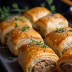 sausage rolls with ground park, apples, thume and leeks