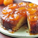 caramelised apricots on top of the upside down sticky cake pudding.