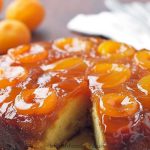 caramelised apricots on top of the upside down sticky cake pudding.