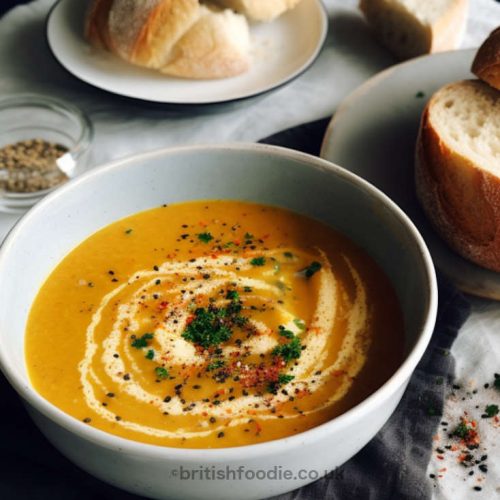 carrot and coriander soup with fresh coriander and paprika on top