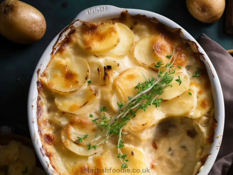 Creamy Potato Gratin with Sauteed Onions, Garlic and Herbs