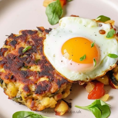 bubble and squeak with leftover veg and fried egg