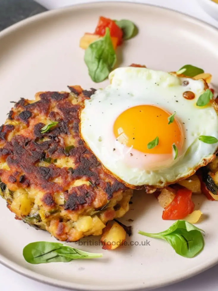 bubble and squeak with leftover veg and fried egg