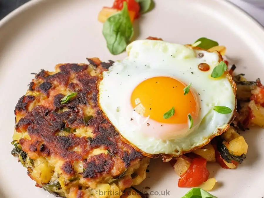 bubble and squeak with leftover veg and fried egg