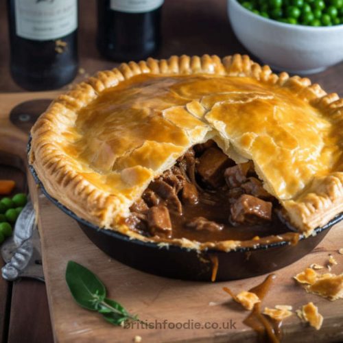 British steak and ale pie with peas on the side