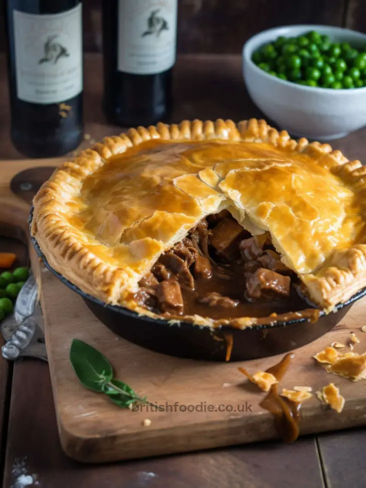 British steak and ale pie with peas on the side