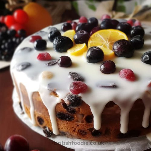 Traditional British Christmas Cake with icing on top