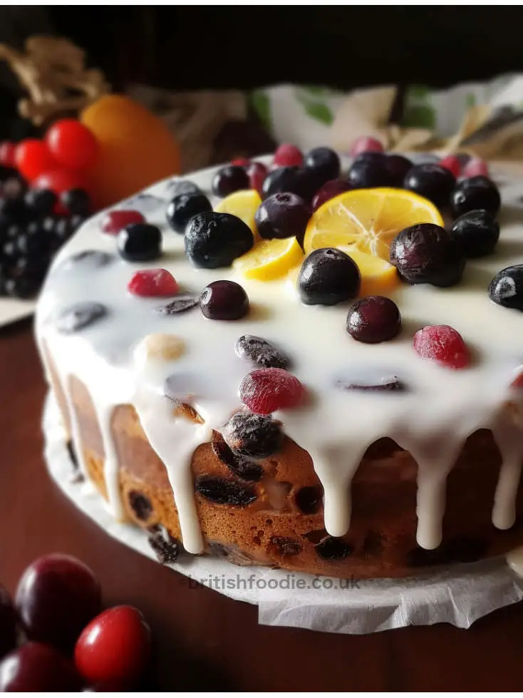 Traditional British Christmas Cake with icing on top