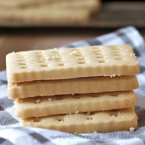 4 Buttery Scottish Shortbread Cookies on a tablecloth