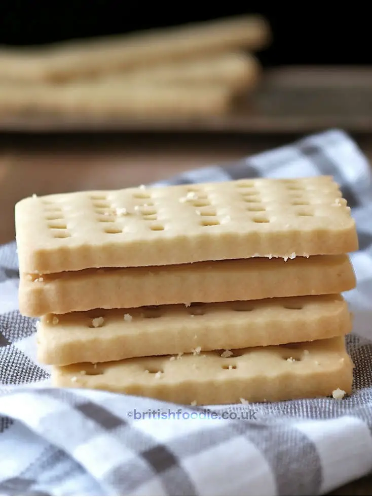 4 Buttery Scottish Shortbread Cookies on a tablecloth