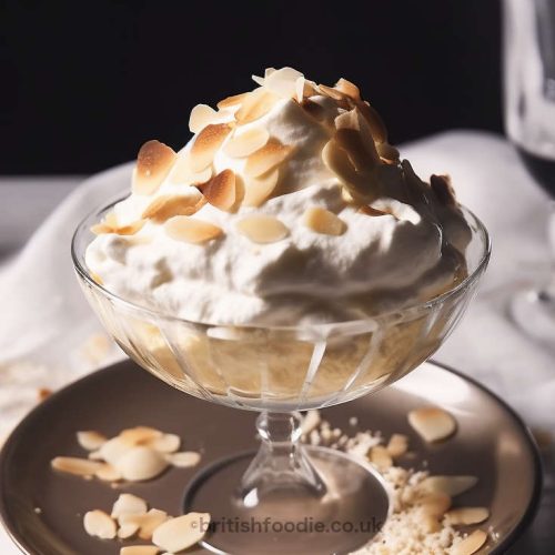 scottish mist whisky dessert with meringues and almond flakes