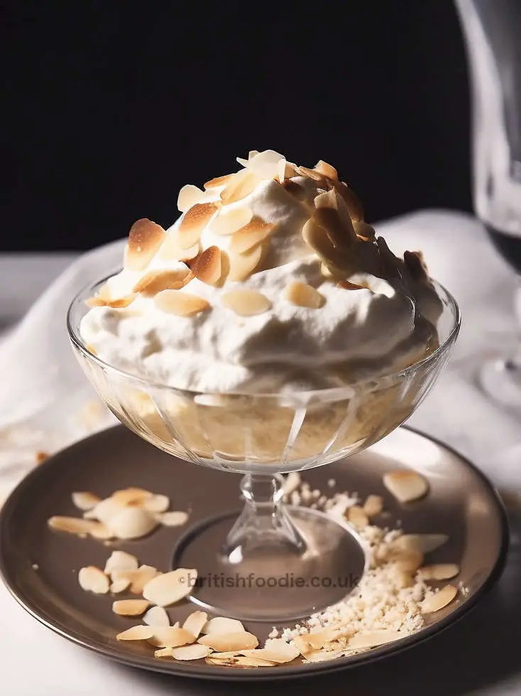 scottish mist whisky dessert with meringues and almond flakes
