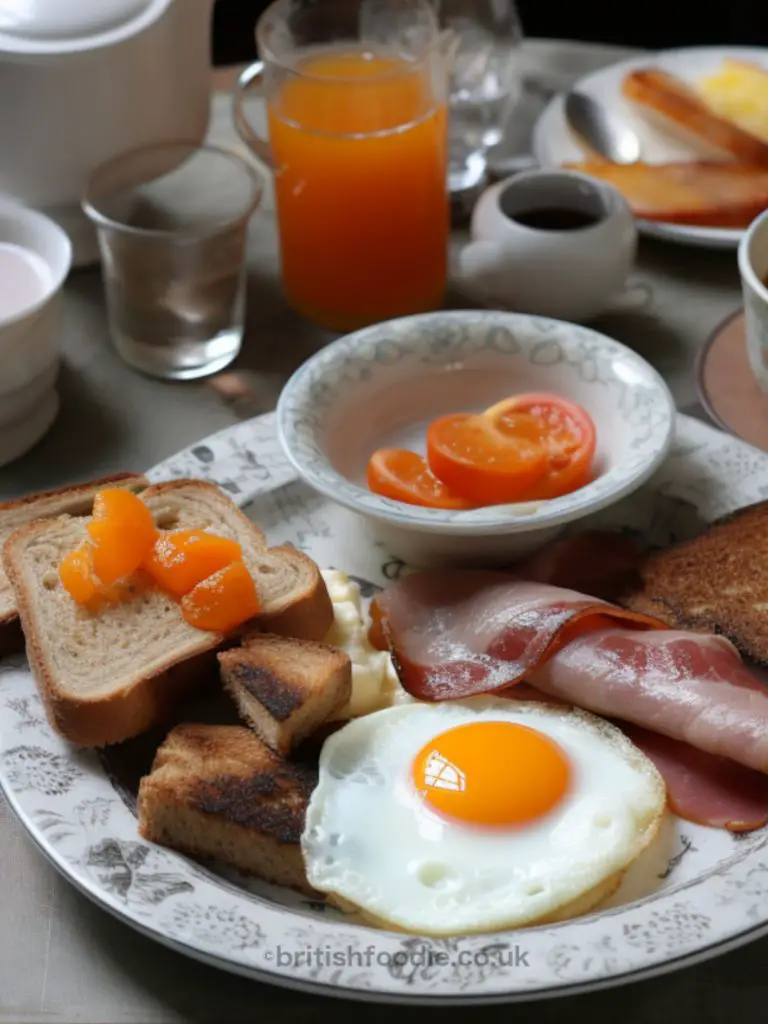 Classic Welsh breakfast with eggs, bacon and laverbread