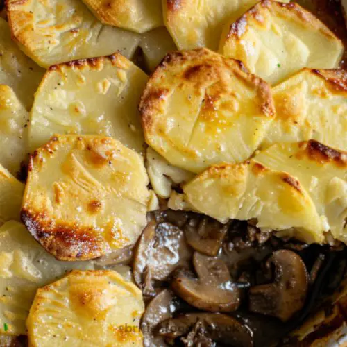 Mary Berry Meat and Potato Pie dish using steak and potato dauphinoise as topping