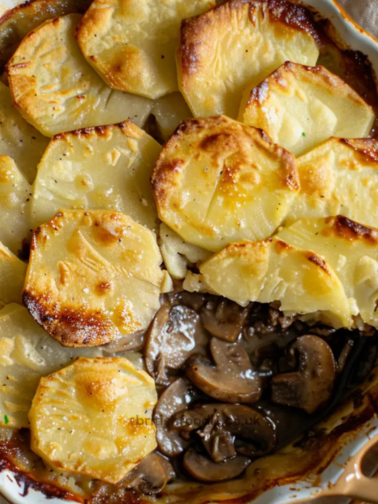 Mary Berry Meat and Potato Pie dish using steak and potato dauphinoise as topping